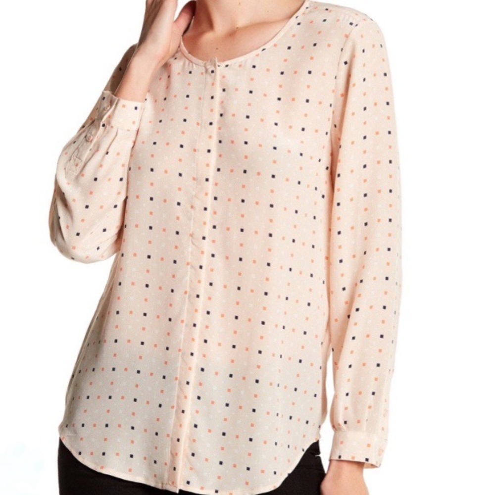 Joie Wilmington 100% Silk Blouse Size XS Cream Dot Print Button Down Office Top